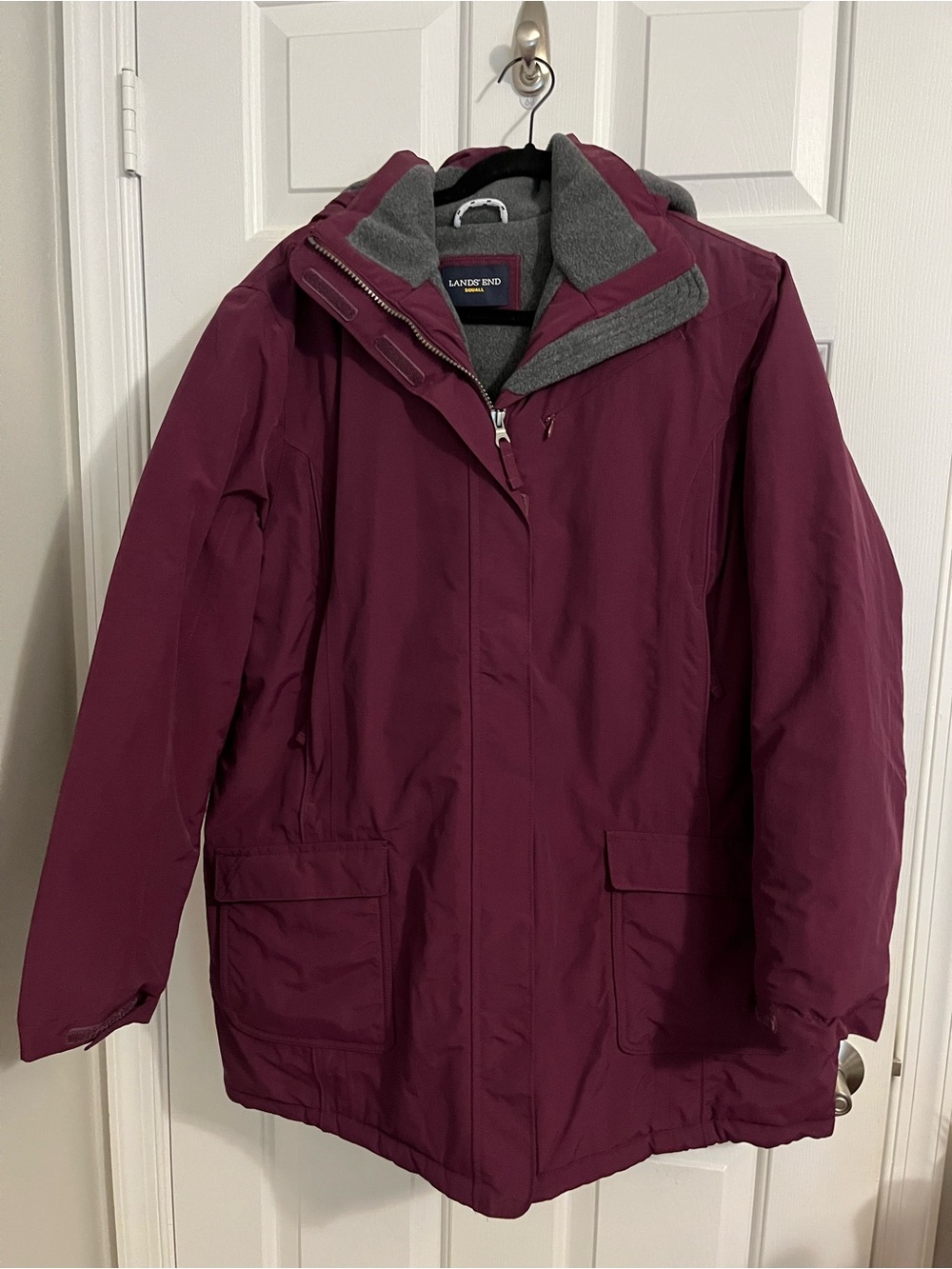 Lands' End Women's Wine-Colored Hooded Ski Jacket 18 P Fleece Lined EUC